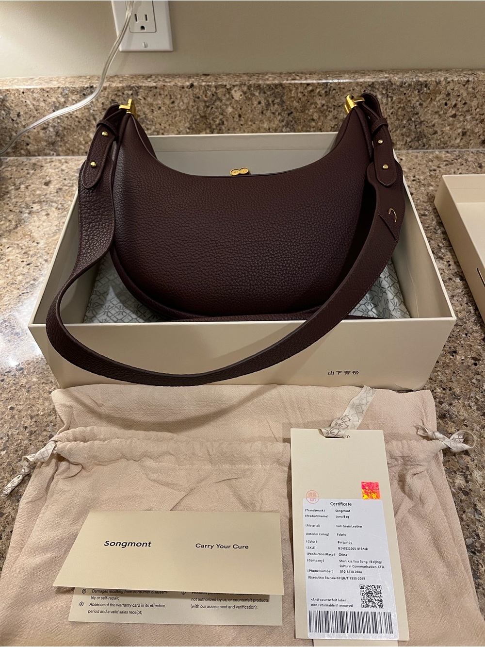 Songmont Luna Cresant Shaped Crossbody Bag in Burgundy 4 in 1 - Picture 7 of 12